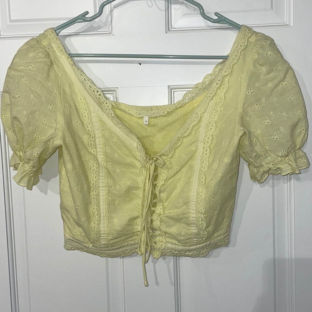 Yellow tie-up crop top